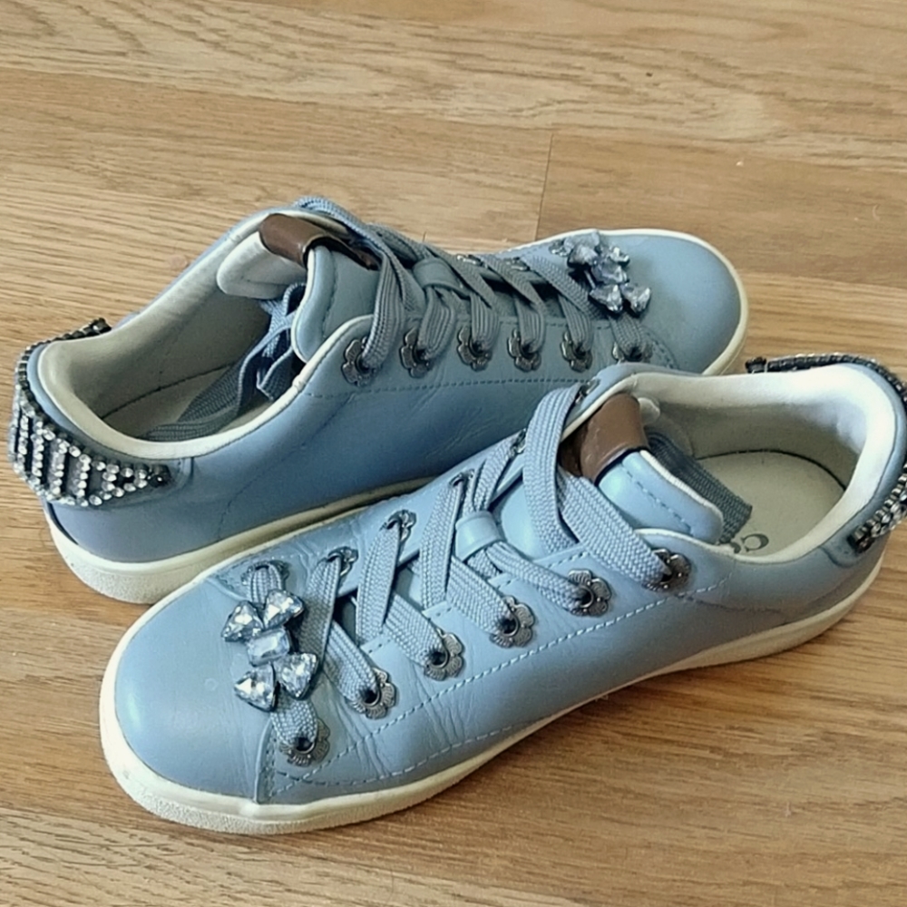 Coach blue leather sneakers tea rose embellished